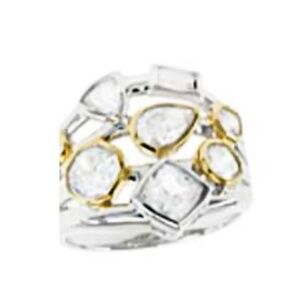 STERLING SILVER & POSSIBLE GOLD RING, SIZE 6, MULTI-SHAPE COCKTAIL CLUSTER, by